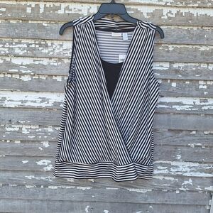 Chico's Wrap Surplice Black and White Striped Wrap Blouse Tank Size 2 Large NWT